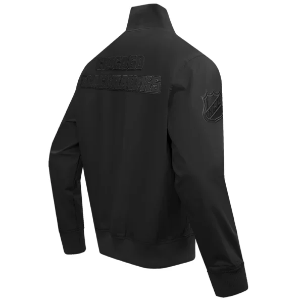 Chicago Blackhawks Pro Standard Neutral Twill Black Full Zip Satin Varsity Jacket 3