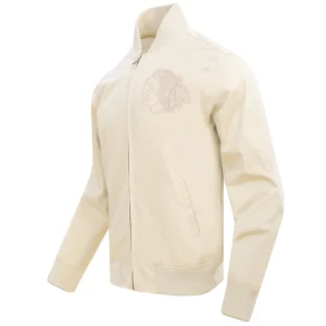 Chicago Blackhawks Pro Standard Neutral Twill Cream Full Zip Satin Varsity Jacket 2