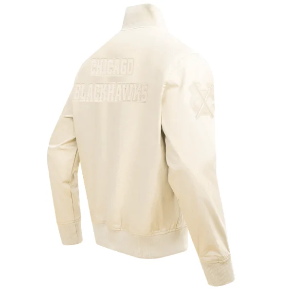 Chicago Blackhawks Pro Standard Neutral Twill Cream Full Zip Satin Varsity Jacket 3