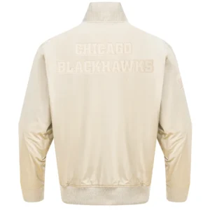 Chicago Blackhawks Pro Standard Neutral Twill Cream Full Zip Satin Varsity Jacket 4