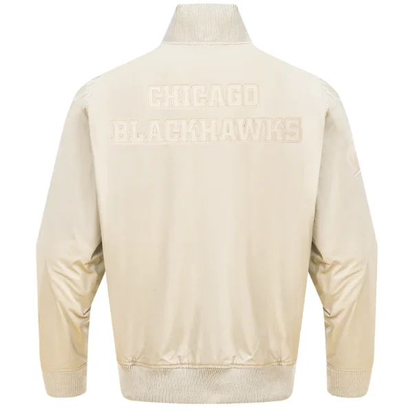 Chicago Blackhawks Pro Standard Neutral Twill Cream Full Zip Satin Varsity Jacket 4