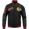 Chicago Blackhawks Pro Standard Script Tail BlackBlack Wool Leather Varsity Jacket 1