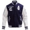 Chicago Cubs NavyWhite Rib Knitted Wool Leather Varsity Jacket 1