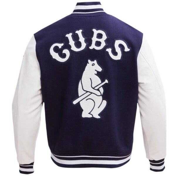 Chicago Cubs NavyWhite Rib Knitted Wool Leather Varsity Jacket 3