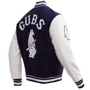 Chicago Cubs NavyWhite Rib Knitted Wool Leather Varsity Jacket 4