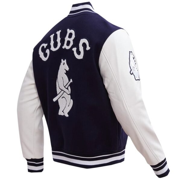 Chicago Cubs NavyWhite Rib Knitted Wool Leather Varsity Jacket 4