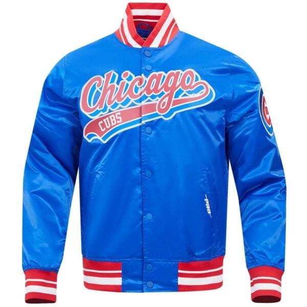 Chicago Cubs Pro Standard Blue Rib Knitted Satin Varsity Jacket 1