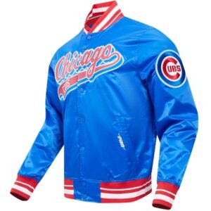Chicago Cubs Pro Standard Blue Rib Knitted Satin Varsity Jacket 2