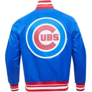 Chicago Cubs Pro Standard Blue Rib Knitted Satin Varsity Jacket 4