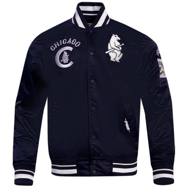 Chicago Cubs Retro Classic Navy Rib knitted Satin Varsity Jacket 1