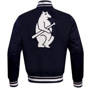 Chicago Cubs Retro Classic Navy Rib knitted Satin Varsity Jacket 2