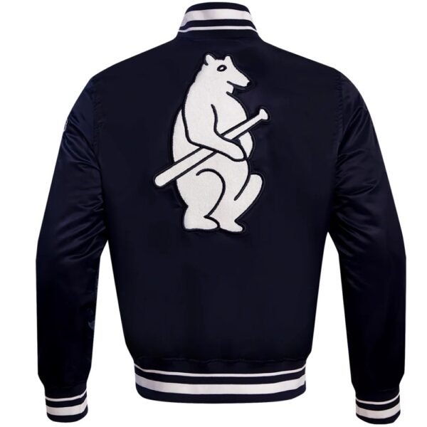 Chicago Cubs Retro Classic Navy Rib knitted Satin Varsity Jacket 2