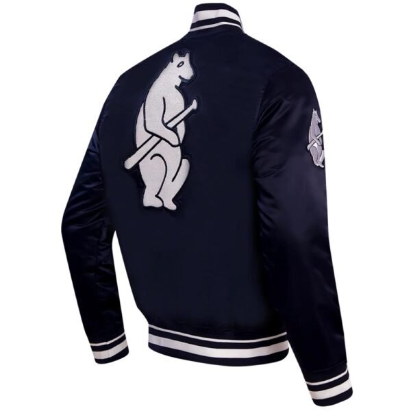 Chicago Cubs Retro Classic Navy Rib knitted Satin Varsity Jacket 3