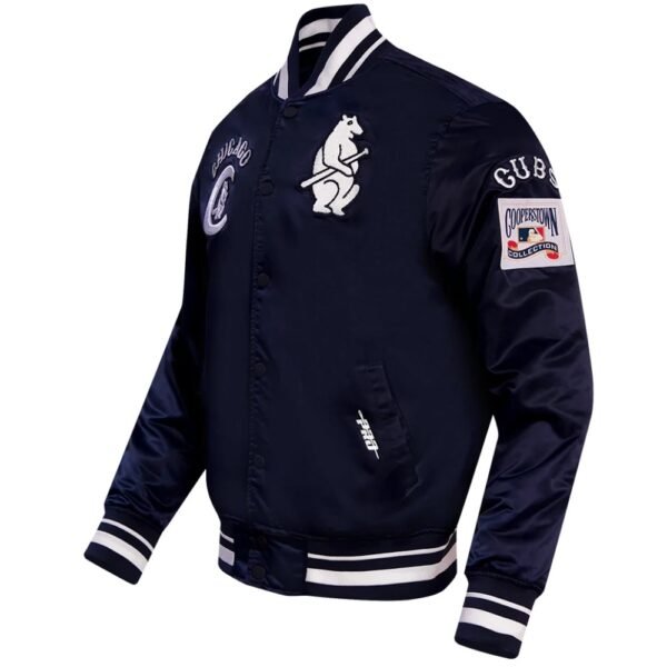 Chicago Cubs Retro Classic Navy Rib knitted Satin Varsity Jacket 4