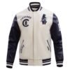 Chicago Cubs Script Tail Retro Classic WhiteBlack Rib knitted Wool Leather Varsity Jacket 1
