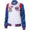 Chicago Cubs Starter Endzone Full Snap White Blue Satin Varsity Jacket 1