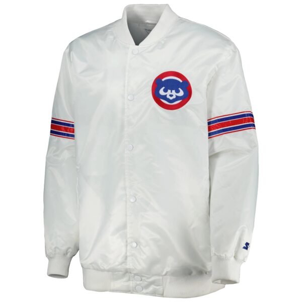 Chicago Cubs Starter Power Forward White Full Snap Satin Varsity Jacket 1