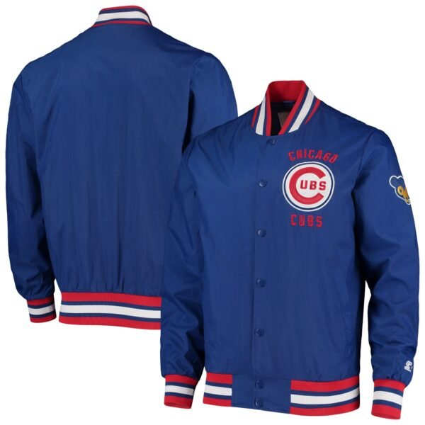 Chicago Cubs Starter The Jet III Full Snap Satin Blue Varsity Jacket 2