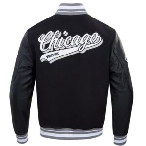 Chicago White Sox Script Tail Black Rib Wool Leather Varsity Jacket 3