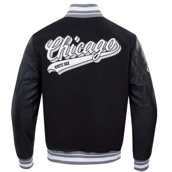 Chicago White Sox Script Tail Black Rib Wool Leather Varsity Jacket 3