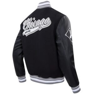 Chicago White Sox Script Tail Black Rib Wool Leather Varsity Jacket 4