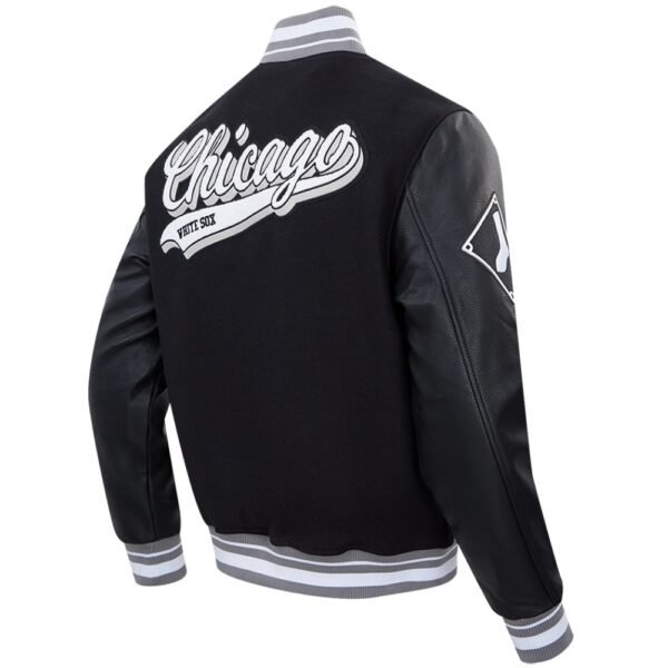 Chicago White Sox Script Tail Black Rib Wool Leather Varsity Jacket 4
