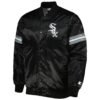 Chicago White Sox Starter Pick Roll Full Snap Satin Black Varsity Jacket 1