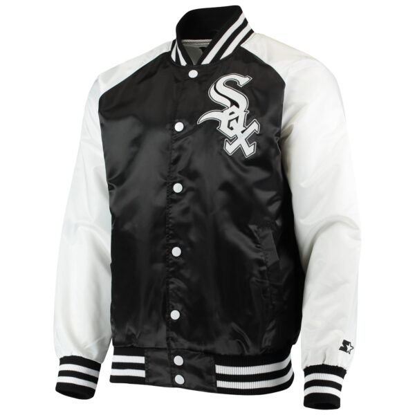 Chicago White Sox Starter The Lead Off Hitter Black White Full Snap Satin Varsity Jacket 1