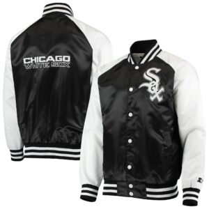 Chicago White Sox Starter The Lead Off Hitter Black White Full Snap Satin Varsity Jacket 2