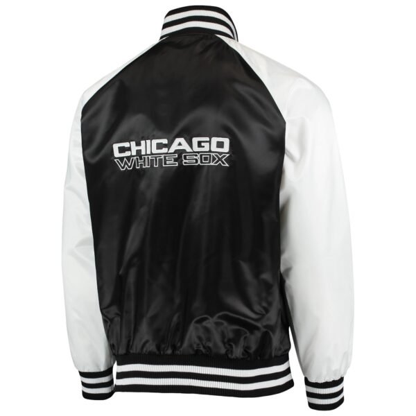 Chicago White Sox Starter The Lead Off Hitter Black White Full Snap Satin Varsity Jacket 3
