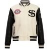 Chicago White Sox Womens Rib Knitted Varsity Jacket White Black 1