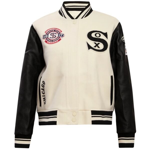 Chicago White Sox Womens Rib Knitted Varsity Jacket White Black 1