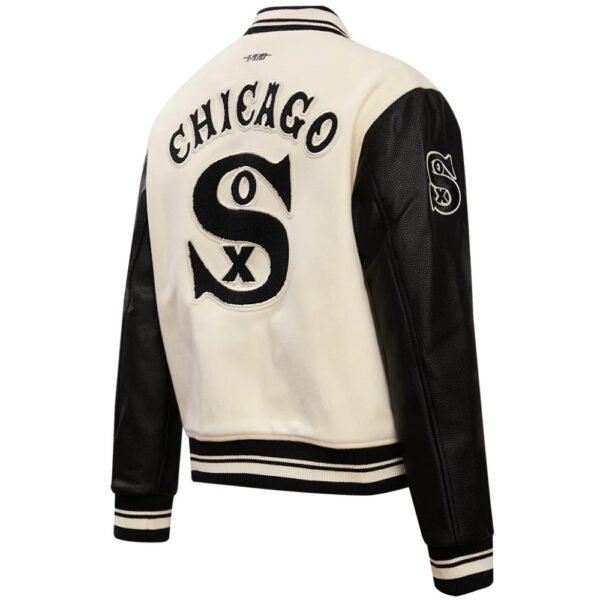 Chicago White Sox Womens Rib Knitted Varsity Jacket White Black 2