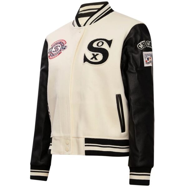 Chicago White Sox Womens Rib Knitted Varsity Jacket White Black 4