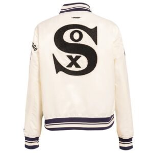 Chicago White Sox Womens White Full Snap Satin Varsity Jacket 2