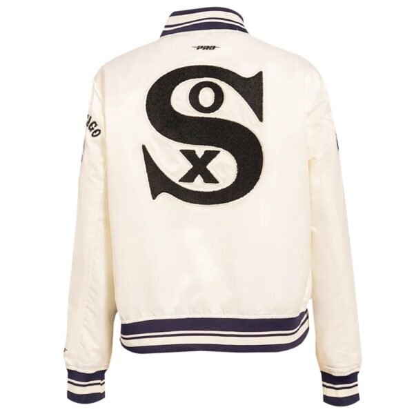 Chicago White Sox Womens White Full Snap Satin Varsity Jacket 2