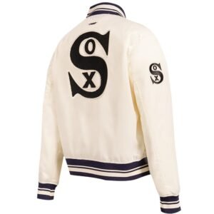 Chicago White Sox Womens White Full Snap Satin Varsity Jacket 3