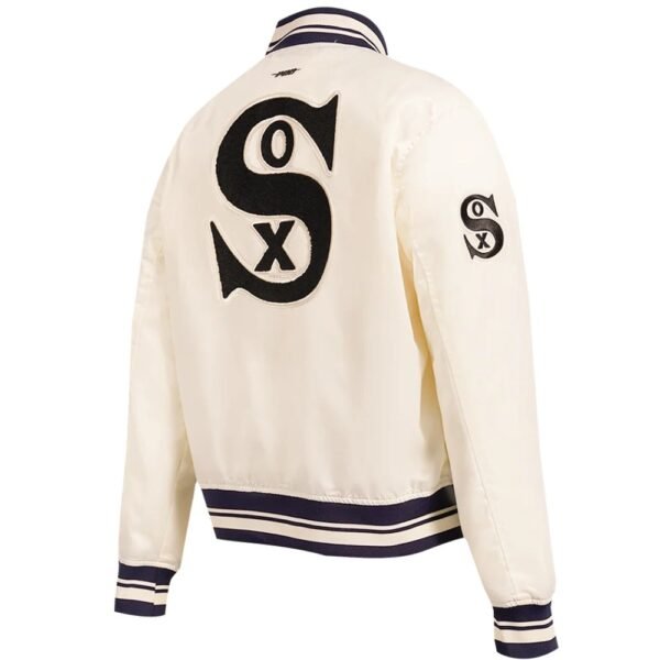 Chicago White Sox Womens White Full Snap Satin Varsity Jacket 3