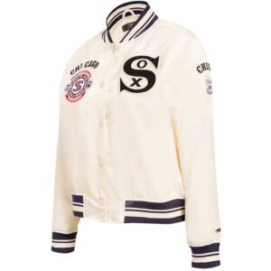 Chicago White Sox Womens White Full Snap Satin Varsity Jacket 4