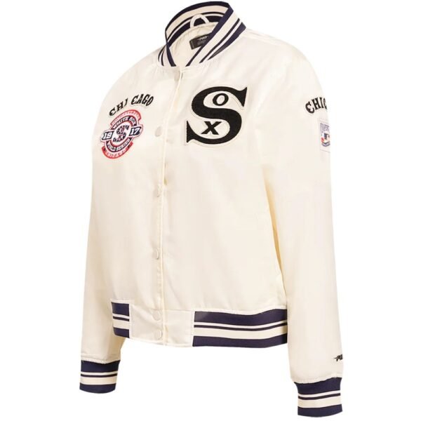 Chicago White Sox Womens White Full Snap Satin Varsity Jacket 4