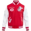 Cincinnati Reds Classic RedWhite Rib Knitted Wool Leather Varsity Jacket 1