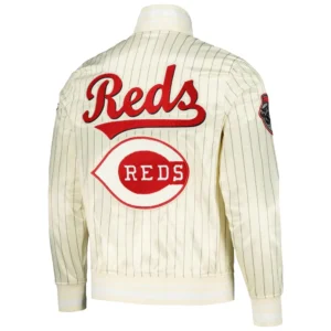 Cincinnati Reds Pro Standard Classic Cream Rib Knitted Full Snap Satin Varsity Jacket 2