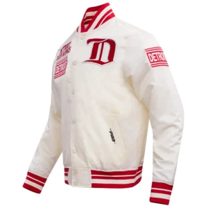 Detroit Red Wings Pro Standard Retro Cream Classic Satin Varsity Jacket 2