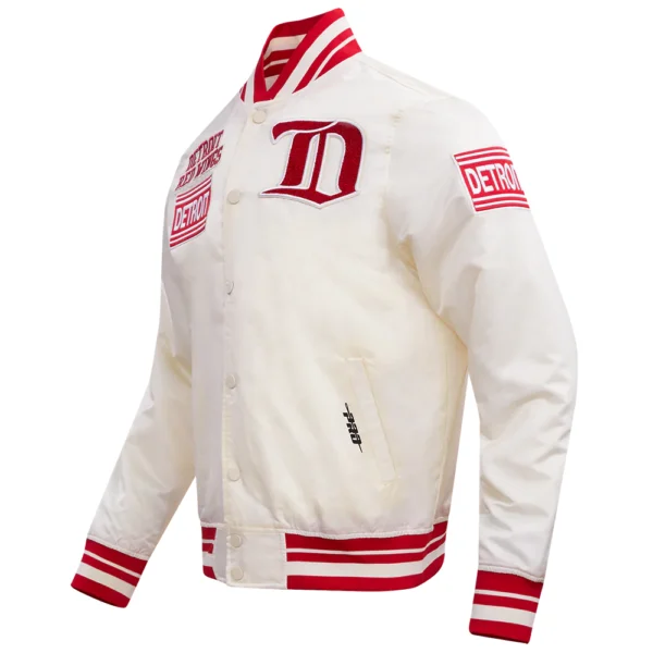 Detroit Red Wings Pro Standard Retro Cream Classic Satin Varsity Jacket 2