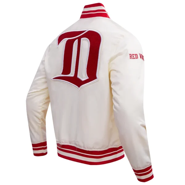 Detroit Red Wings Pro Standard Retro Cream Classic Satin Varsity Jacket 3