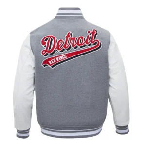 Detroit Red Wings Pro Standard Script Tail GrayWhite Wool Leather Varsity Jacket 4