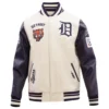 Detroit Tigers Mens Pro Standard Team Players CreamBlack Wool Leather Varsity Jacket 1