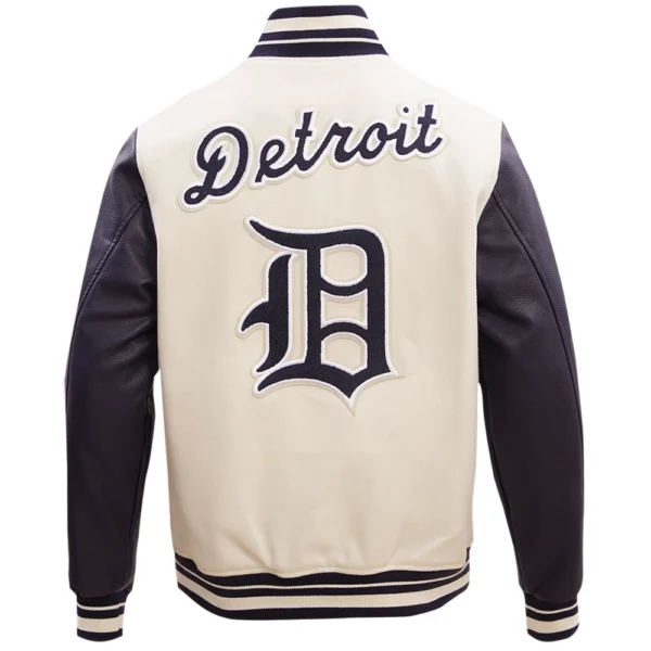 Detroit Tigers Mens Pro Standard Team Players CreamBlack Wool Leather Varsity Jacket 3