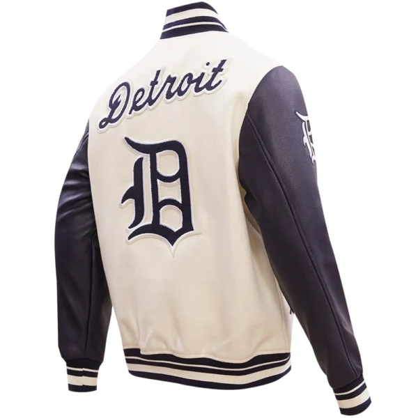 Detroit Tigers Mens Pro Standard Team Players CreamBlack Wool Leather Varsity Jacket 4