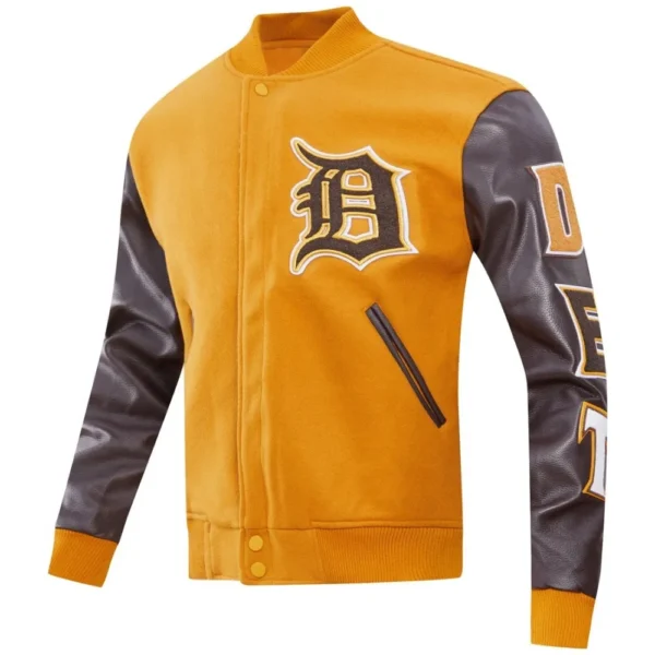 Detroit Tigers Pro Standard Classic TanBrown Wool Leather Varsity Jacket 2